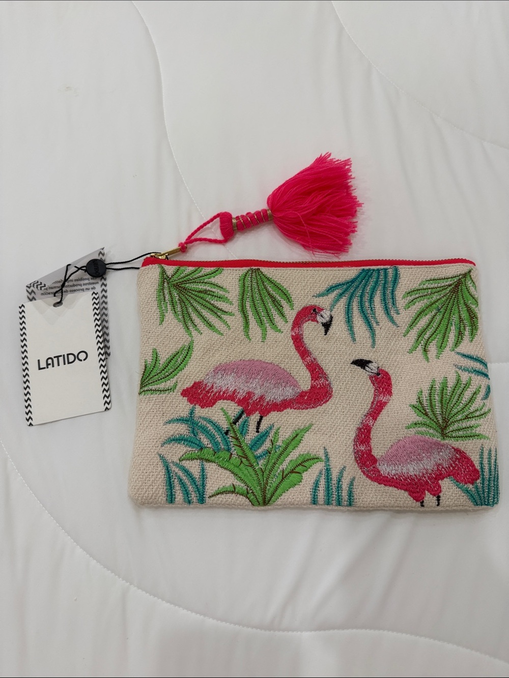 Pink Flamingo Embroidered Clutch